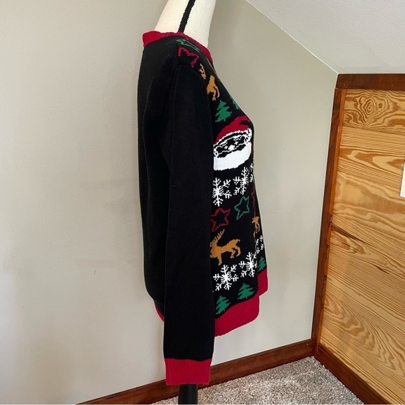 Ugly Christmas Sweater Santa Claus Reindeer Tree Snowflake Knit Sweater Medium - Picture 2 of 8